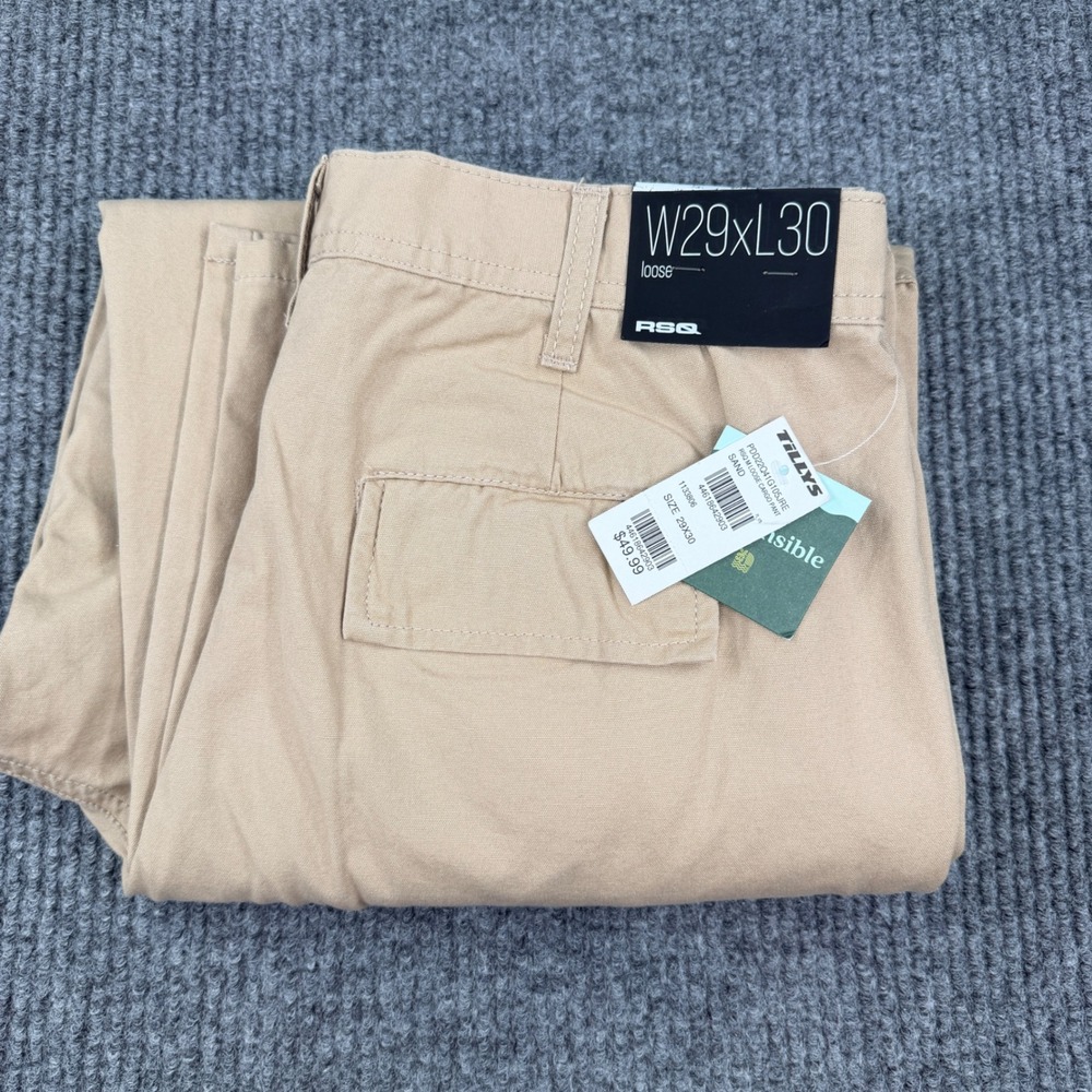 RSQ Cargo Pants Mens 29x30 Sand Tan Loose Fit Cotton Canvas New With Tags